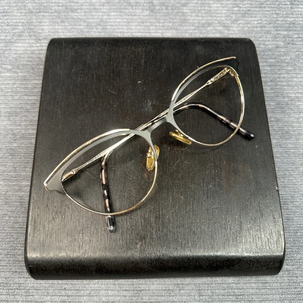 Enchant EC424 Black Gold Cat Eye Y2k Eyeglasses Frames 51-18-140 Metal Tortoise